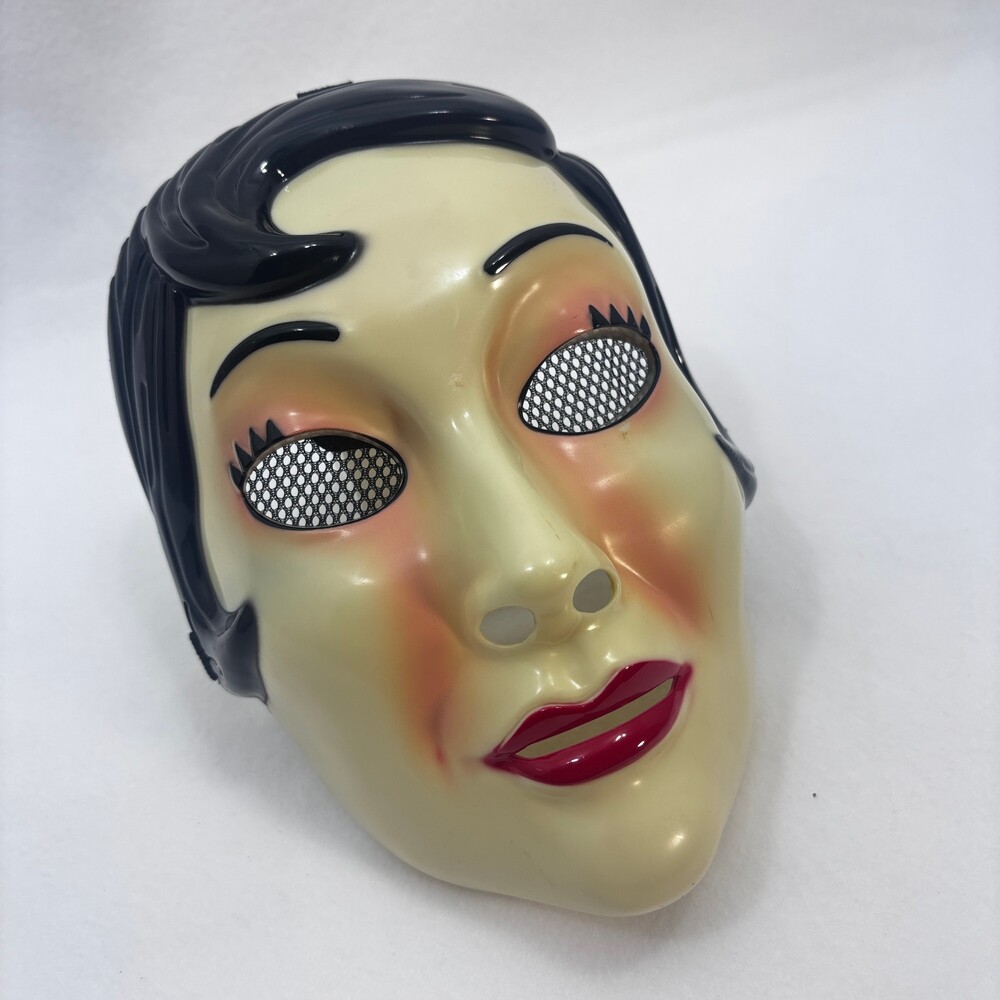 Vintage Molded Plastic Woman Face Costume Mask Metal Mesh Eyes Foam Forehead Pad
